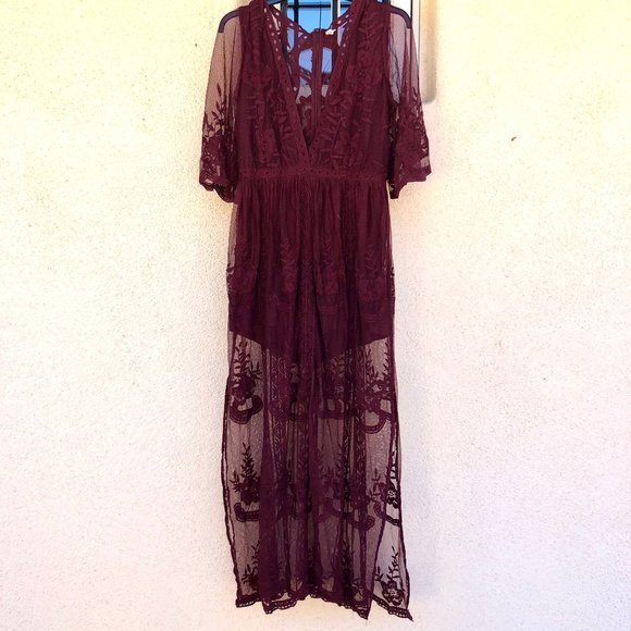 Brand New Burgundy Maxi Dress, Large - Picture 1 of 5